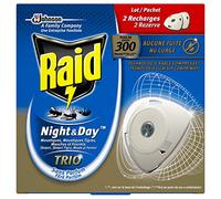 Raid 2 Recharges pour Diffuseur Électrique à Sable Compressé, Anti-Moustiques, Moustiques Tigres, Mouches et Fourmis, Night & Day Trio, Insecticide - Lot de 2