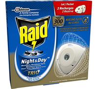 Raid 2 Recharges pour Diffuseur Électrique à Sable Compressé, Anti-Moustiques, Moustiques Tigres, Mouches et Fourmis, Night & Day Trio, Insecticide - Lot de 2