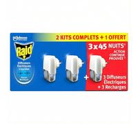 Raid Diffuseur Electrique Liquide - Répulsif Moustiques - 3 Diffuseurs + 3 Recharges, 2 en 1 - 45 Nuits
