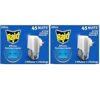 Raid Diffuseur Électrique Liquide Répulsif Moustiques et Moustiques Tigres 45 Nuits - 1 Diffuseur et 1 Recharge (Lot de 2)