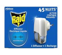 Raid Diffuseur Électrique Liquide Répulsif Moustiques et Moustiques Tigres 45 Nuits - 1 Diffuseur et 1 Recharge 32ml