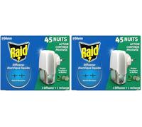 Raid Diffuseur Électrique Liquide Répulsif Moustiques et Moustiques Tigres 45 Nuits - Senteur Eucalyptus et Menthe - 1 Diffuseur + 1 Recharge (Lot de 2)