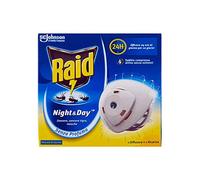 Raid diffuseur électrique night&day mouches, moustiques et moustiques tigres, 1 diffuseur + 1 recharge 240 heures, L'emballage peut varier