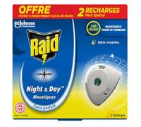 Raid Diffuseur Électrique Night&Day Mouches, Moustiques Et Moustiques Tigres, 2 Recharges 240 Heures