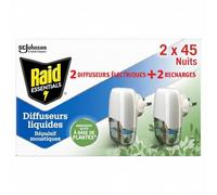 Raid Essentials Diffuseur Électrique 2 Diffuseurs + 2 Recharges | Diffuseur électrique liquide anti-moustiques, 2 diffuseurs et 2 recharges de 32 ml, protection jusqu’à 45 nuits