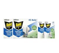 Raid Essentials Diffuseur Électrique 2 Diffuseurs + 4 Recharges | Diffuseur électrique anti-moustiques, 2 diffuseurs + 4 recharges, protection continue jusqu’à 45 nuits, 128 ml