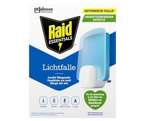 Raid Essentials Piège Lumineux LED pour Mouches, Mouches à Fruits et Mites, Protection 24/7, sans Insecticide, adapté à la Famille, sans Odeur et sans résidus, pour l'intérieur, 1 piège Lumineux et 1