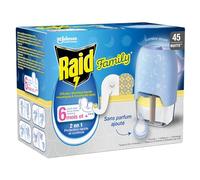 Raid Family Diffuseur Electrique Liquide - Moustiques et Moustiques Tigres 45 Nuits - Sans Parfum Ajouté - 1 Diffuseur + 1 Recharge