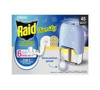 RAID FAMILY DIFFUSEUR ÉLECTRIQUE LIQUIDE MOUSTIQUES & MOUSTIQUES TIGRES, 1 DIFFUSEUR + 1 RECHARGE 45 NUITS, 27 ml