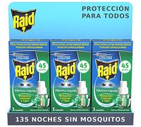 Raid ® Lot de 3 recharges électriques liquides Eucalyptus 45 nuits - Chargeur pour appareil prise anti-moustiques communs et tigre, 135 nuits de protection
