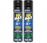 Raid Max Aérosol Mouches et Moustiques - 2 en 1 Action Rapide et Longue Durée - Parfum Eucalyptus - Jusqu'à 24h d'Efficacité - 1 Aérosol (Lot de 2)