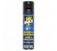 Raid Max Aérosol Mouches et Moustiques - 2 en 1 Action Rapide et Longue Durée - Sans Parfum Ajouté - 1 Aérosol