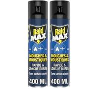 Raid Max Aérosol Mouches et Moustiques - 2 en 1 Action Rapide et Longue Durée - Sans Parfum Ajouté - 1 Aérosol (Lot de 2)