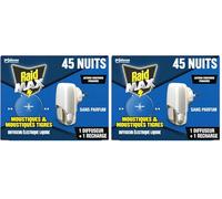 Raid Max Diffuseur Electrique Liquide - Moustiques et Moustiques Tigres 45 Nuits - 1 Diffuseur et 1 Recharge - Sans Parfum (Lot de 2)
