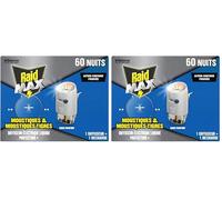 Raid Max Diffuseur Électrique Liquide - Moustiques et Moustiques Tigres 60 Nuits - 1 Diffuseur et 1 Recharge - Sans Parfum (Lot de 2)