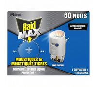 Raid Max Recharge Diffuseur Électrique Liquide Sans Parfum 1 Recharge | Recharge diffuseur électrique liquide Raid Max, protège jusqu'à 45 nuits contre moustiques et moustiques tigres