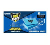 Raid Max Recharges Diffuseur Electrique Plaquettes - Anti-Moustiques et Moustiques Tigres - Protection Efficace - Sans Parfum - 30 Recharges