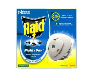 RAID NIGHT&DAY ELETTRODIFFUSORE + RICARICA PER ZANZARE TIGRE E COMUNI