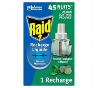 Raid Recharge Diffuseur Electrique Liquide - Répulsif Anti-Moustiques et Moustiques Tigres 45 Nuits - Senteur Eucalyptus et Menthe - 1 Recharge