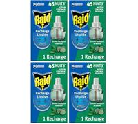 Raid Recharge Diffuseur Electrique Liquide - Répulsif Anti-Moustiques et Moustiques Tigres 45 Nuits - Senteur Eucalyptus et Menthe - 1 Recharge (Lot de 4)