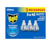 Raid Recharges Diffuseur Electrique Liquide - Répulsif Anti-Moustiques et Moustiques Tigres 45 Nuits - Sans Parfum Ajouté - 3 Recharges