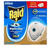 Raid Recharges pour Diffuseur Électrique à Sable Compressé, Anti-Moustiques, Moustiques Tigres et Mouches, Night & Day, Insecticide 2X(Lot de 3)