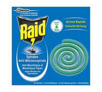 Raid Spirales Anti-Moustiques Bande, 10 Spirales, 1 Socle Métallique, Usage Extérieur, Diffusion 6h, Insecticide - Lot de 4