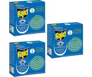 Raid Spirales Anti-Moustiques et Moustiques Tigres lot de 3 x 10 Spirales pour Usage Extérieur + 1 Socle Métallique