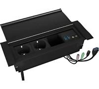RaidSonic ICY BOX IB-TS401-4 Multiprise de table, 2 prises universelles, 3 ports USB, audio, noir, 1 pièce.