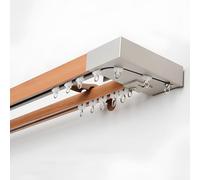Rail coulissant mural à double tringle en aluminium avec embout de poulie pour cloisons de séparation de pièce salon et chambre à coucher, couleur teck, 600 cm