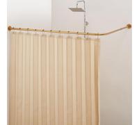 Rail de douche d'angle réglable de 61 à 134 cm, en forme de L et courbé à 90 degrés, en métal doré, avec 12 crochets et support de plafond