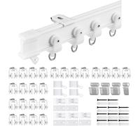 Rail de plafond pliable de 3 mètres, de couleur blanche, avec roulettes, crochets et matériel de montage