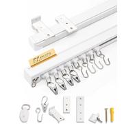Rail de plafond pour rideaux, en aluminium, de 2 mètres de long, de couleur blanche, avec kit de montage complet pour plafond ou mur