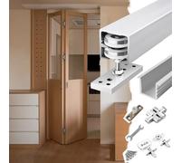 Rail de porte coulissante avec roulettes réglables à cadran, système de rail pliable invisible pour portes doubles en bois, kit de porte de grange pour terrasse