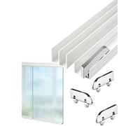 Rail de Porte coulissante en Verre Robuste de 5 mm - Rail Coulissant Double Canal en Aluminium avec roulettes silencieuses pour étagère, vitrine, Armoire et Porte de Douche (Naturel, 40 cm/1