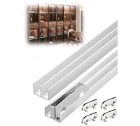 Rail de porte en verre de 5 mm for vitrine, rouleaux en acier inoxydable | For vitrine, pharmacie, comptoir, glissement doux, sans perçage, à clipser, installation facile(4.9 ft)