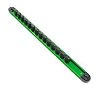 Rail de rangement de douilles de 41,4 cm avec clips pivotants pour jeux d'entraînement de 1/4 3/8 1/2", porte-outils en aluminium, noir et vert (9,5 mm)