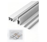 Rail double coulissant aluminium pour porte verre 5/8mm, vitrine placard | Rouleaux silencieux à roulement, glissement fluide et montage facile pour portes vitrées(Silver,100CM/39.4 IN_0.5CM/0.2 IN)