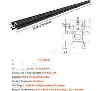 Rail linéaire, alliage d'aluminium, applications polyvalentes, 10 pièces de 2000 mm