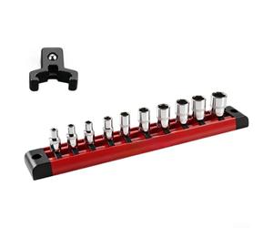 Rail organisateur de douilles pour douilles 1/4, 3/8, 1/2 avec boule de rétention antidérapante en acier et trous d'extrémité pour permettre l'installation murale ou porte-outils (A)