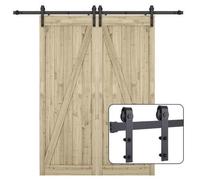 Rail Porte Coulissante, 2.0M Kit Porte de Grange Suspendue - Poulie de Rail Suspendu Type ""J"", Double Porte Épissure en 4 Sections