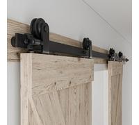 Rail Porte Coulissante Double 214cm Kit Roulette Suspendue Systeme Noir pour 2 Porte Coulissante Interieur 53cm Large, Petite Roue T-forme