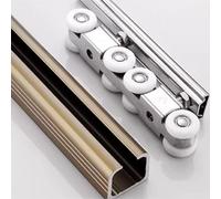 Rail porte coulissante Kit Rail Quincaillerie Porte Grange Double Coulissante Robuste Extérieur, Ensemble Quincaillerie Rail Portes Poche Flexible Caché Avec Cintres À 8 Roues,(Champagne,72in/182.9cm)