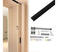 rail porte coulissante Porte Coulissante Encastrée Push-to-Open, Rail Coulissant Silencieux Fluide Avec Soft-Close, Kit Alliage D’aluminium pour Portes Bois/aluminium(Black,220cm/86.6in)