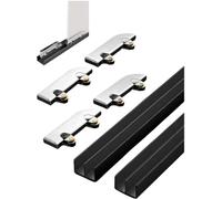 Rail Porte Coulissante Verre, Aluminium Noir Double Gorge Pour Verre 3-5 mm | 4 Roulettes, Glissement Silencieux pour Meuble, Étagère et Vitrine，Coulissement fluide(160cm/5.2ft)