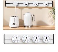 Rail Prise Mural 8000W Bloc Prise Amovible Sans Percage Table | Sans Percage Rail Prise de Courant Murale avec Adapteurs Deslissants Lumiere LED Pour Cuisine(White,50cm)