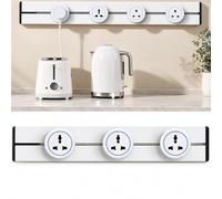 Rail Socket Prise Mobile 8000W Bloc Prise Mural Surface Table | Installation Sans Percage Rail de Prise de Courant Amovible avec Adapteurs LED Cuisine Bureau(White,40cm)