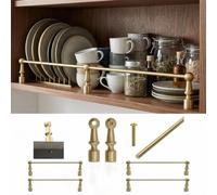 Rails d'étagère en Laiton Massif - Kit de Barre de Galerie Décorative | Kit de Barre de Galerie Décorative et Protection Anti-chute pour Étagères, Armoires et Vitrines(4pcs,13in(33.02cm))