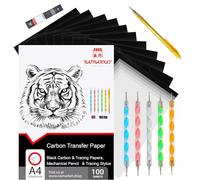 Raimarket 100 Feuilles Papier Carbone A4 Noir avec 5 Stylets et Crayon Mécanique - Feuille de Transfert Graphite pour Tracer Dessins, Couture, Bois, Toile, Métal et Bricolage