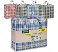 Rainberg Lot de 5 sacs à linge extra résistants - Motif écossais - Double fermeture éclair - Sacs de déménagement - Sacs d'emballage - Sacs de rangement (Ex-Large (60 x 60 cm)